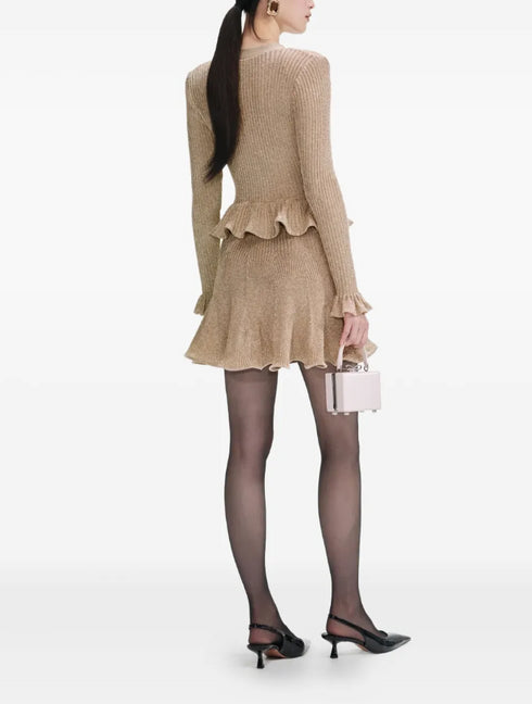 metallic-effect ruffled knit dress